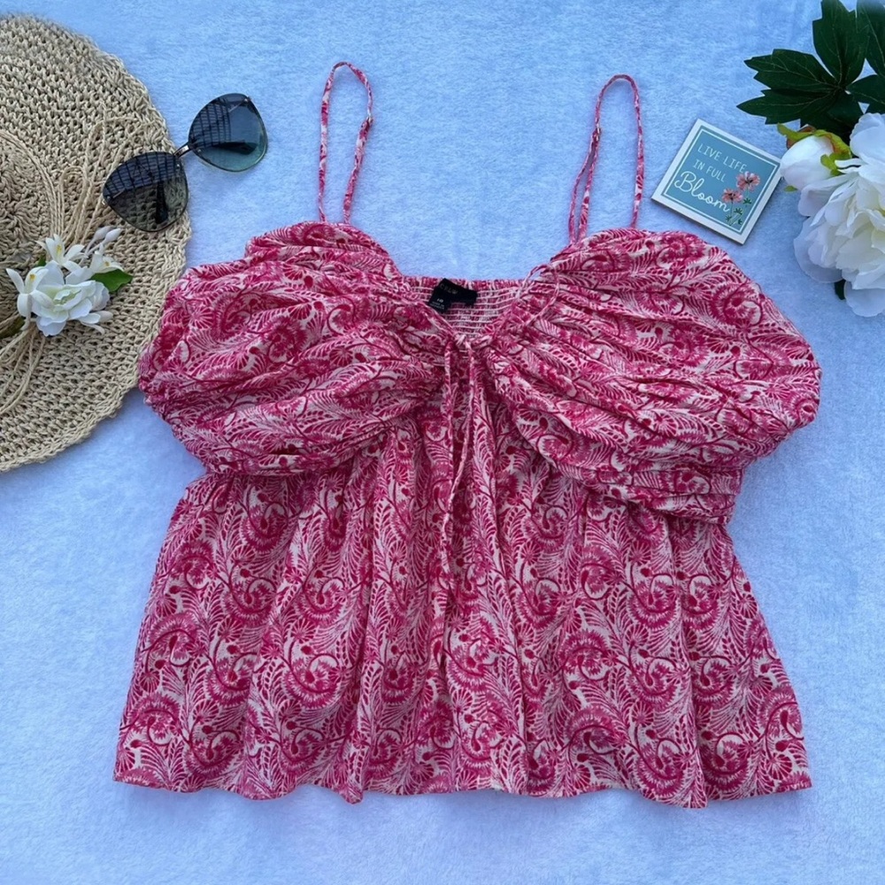 J.Crew Sz 18 Women’s Pink Tank Top Tie-Front Smocked Sleeveless Blouse